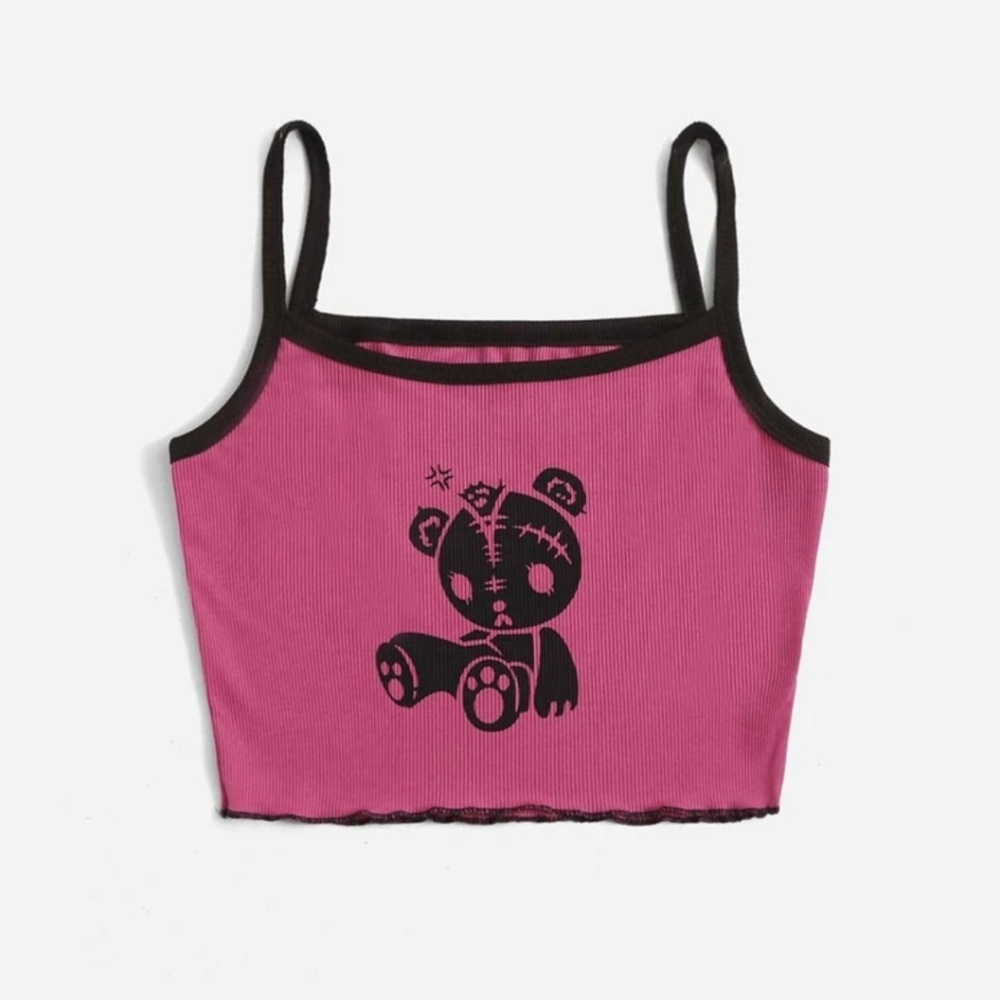 Pink teddy bear emo egirl crop top shirt